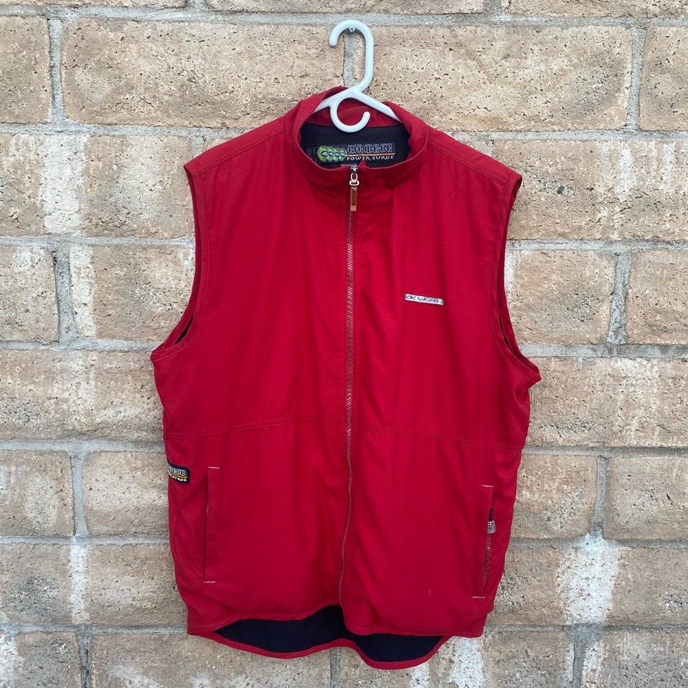 Vintage Men’s Kikwear Vest Polyester Red Rave Skater Zip Up Vest Size Large Y2K